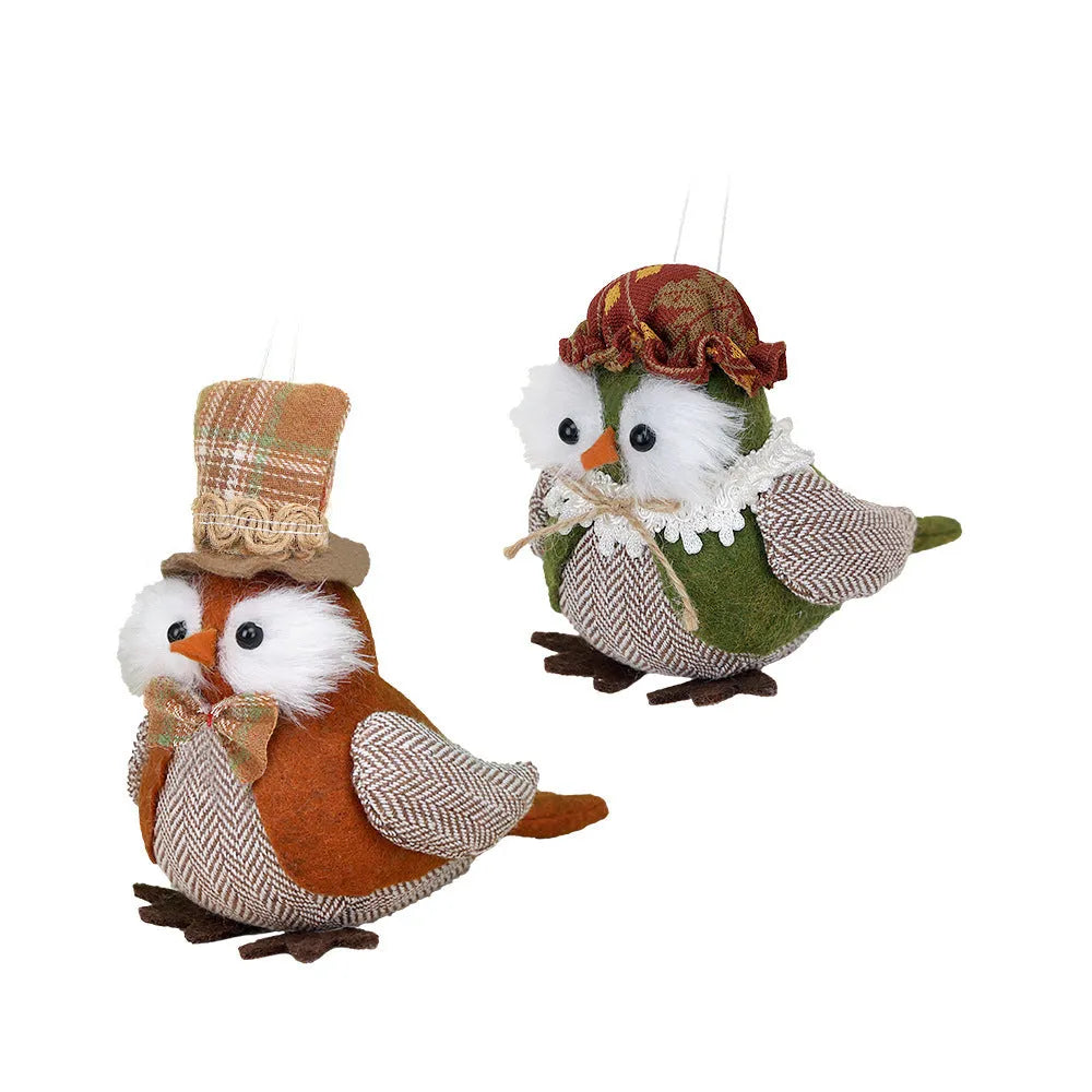Thanksgiving harvest owl pendant ornament in orange or green polyester cloth with hanging loop