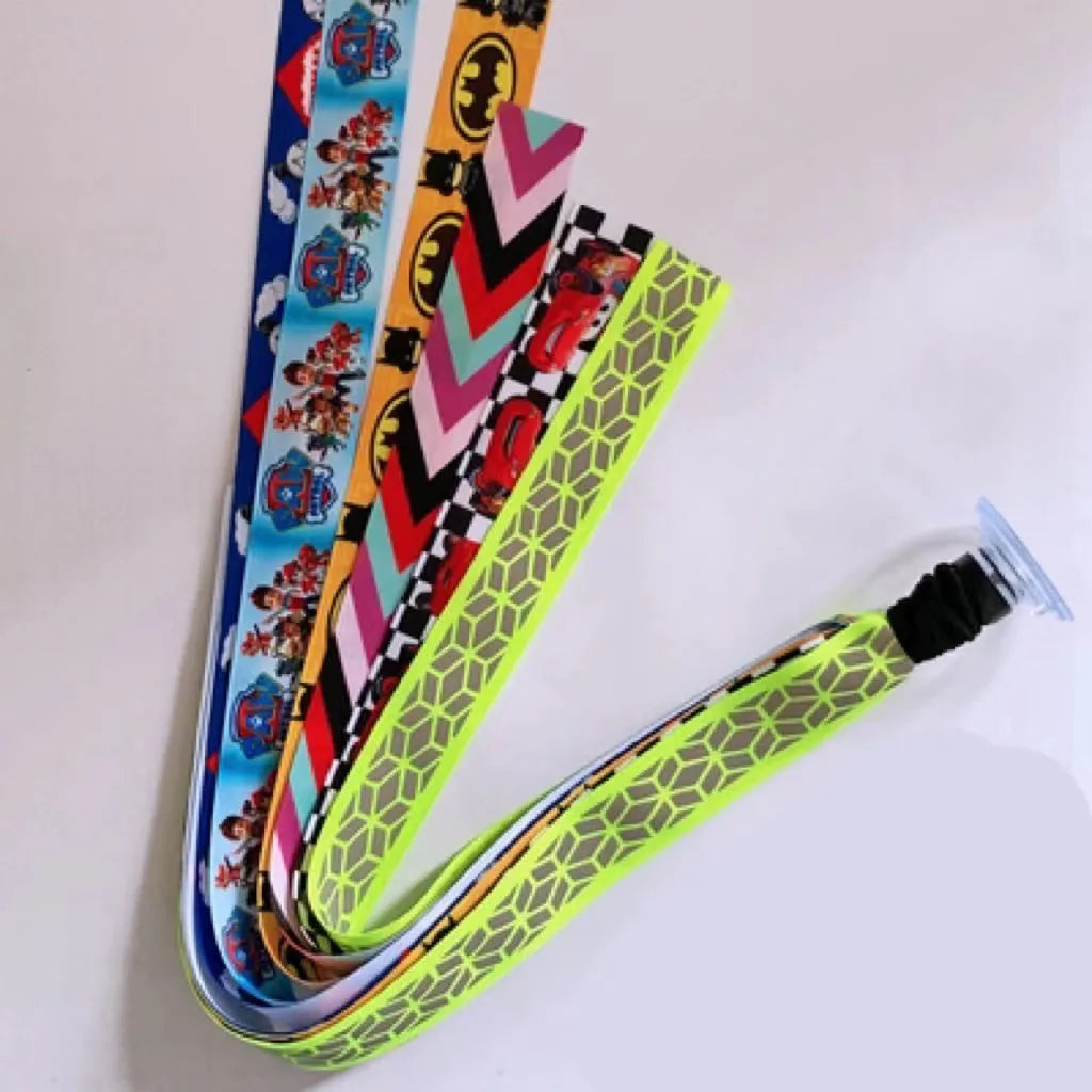 A decorative ribbon streamer for attaching to a child's roller skate or ski helmet, shown in a selection of colours.