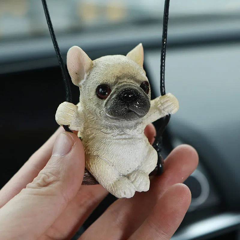 Resin bulldog car hanging ornament for rearview mirror decoration in cartoon style