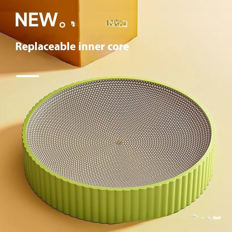 Round green cat scratching board and lounging nest, 55 cm diameter, with replaceable centre