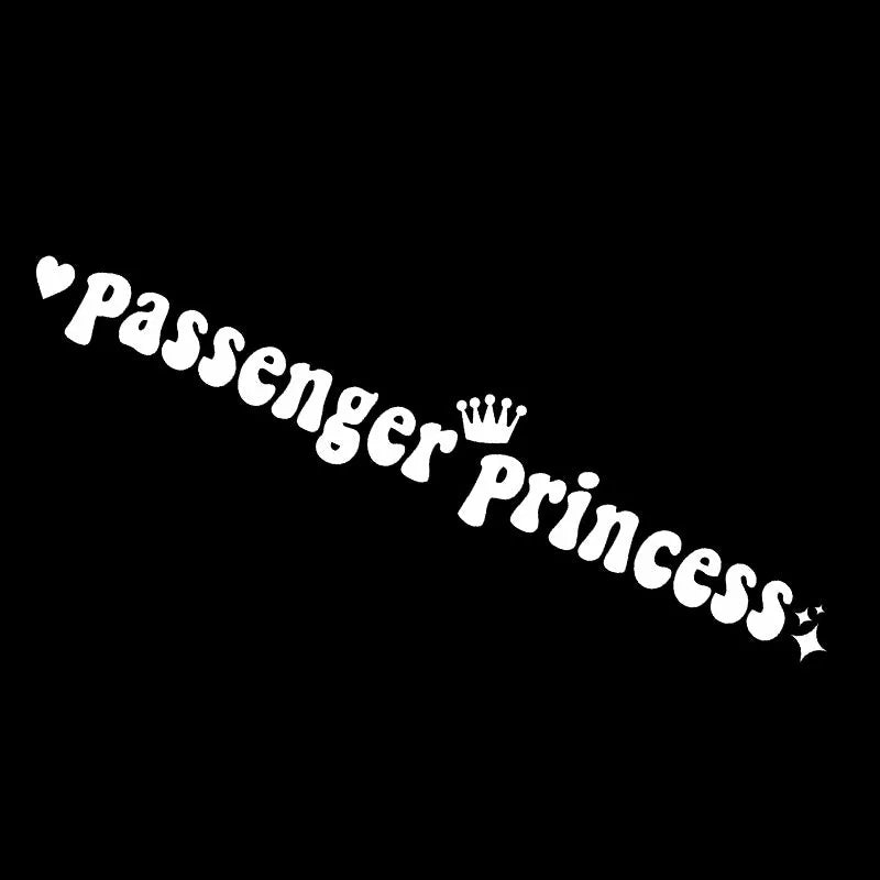Black Passenger Princess text on a white rectangular car dashboard sticker.