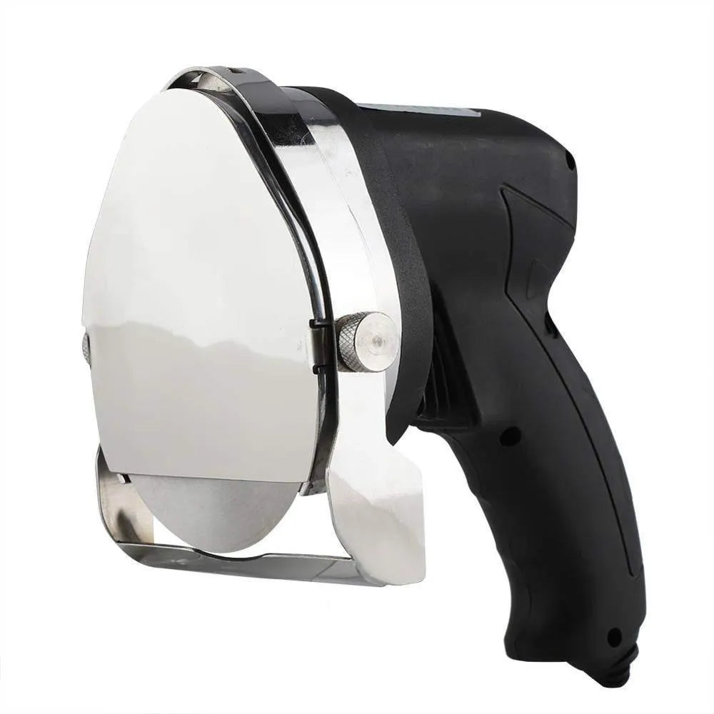 Black KS-100E electric meat cleaver appliance on a counter, showing its blade and compact 150x200x270mm body.