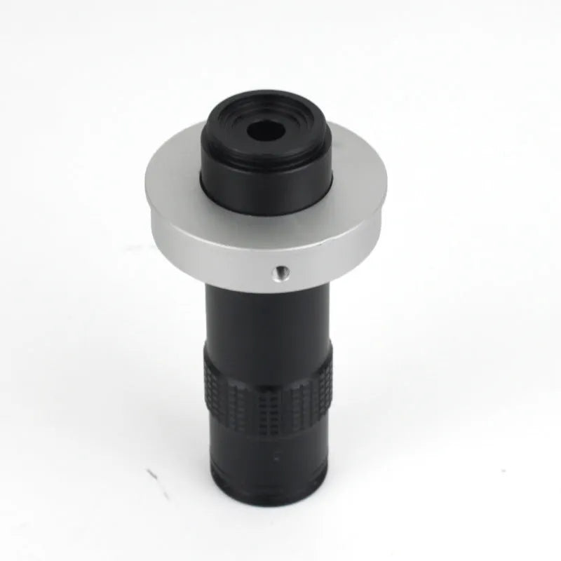 Black industrial monocular lens for camera macro inspection with 130x magnification capability