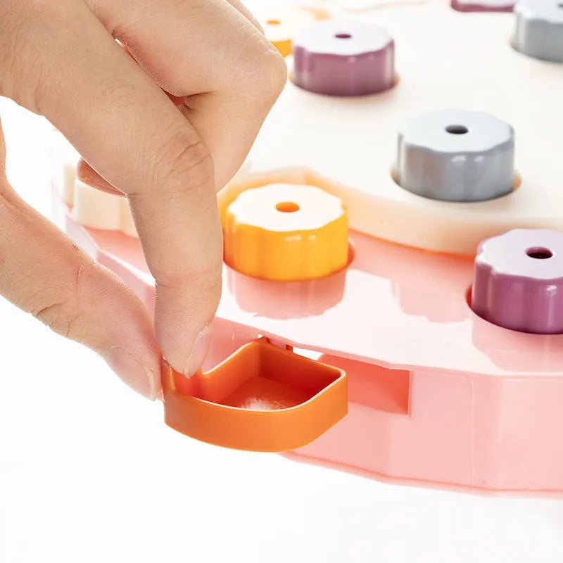 Dog slow feeding puzzle toy plate with obstacle patterns in blue colour