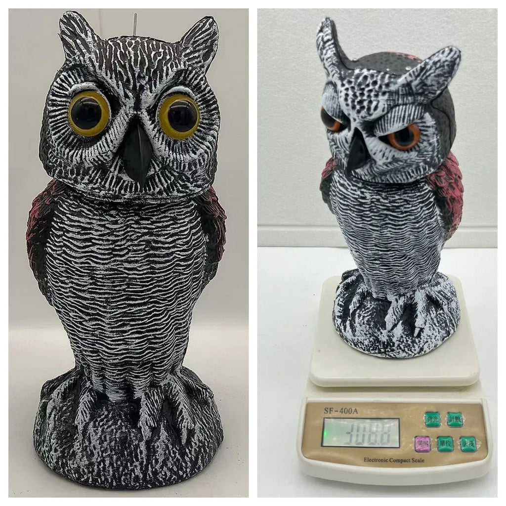Artificial owl bait ornament with shaking head, made from white PE plastic, showing round ear design.