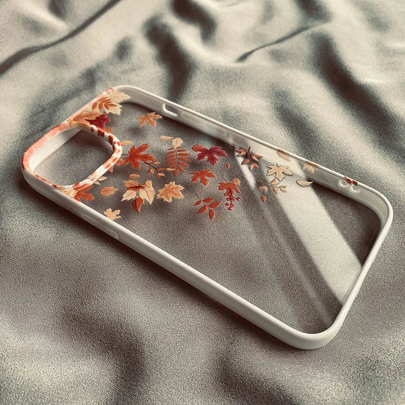 Drop-resistant acrylic phone case with autumn wind and fallen leaves print in Black Edge option