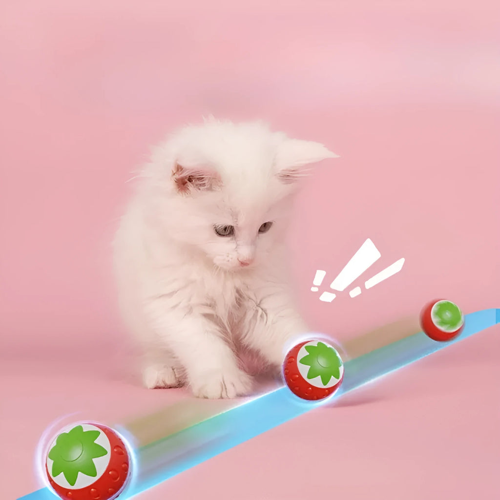 Self-Hi Relieving Stuffy Electric Cat Toy strawberry-shaped rolling ball in green, made from ABS and silicone with Type-C charging