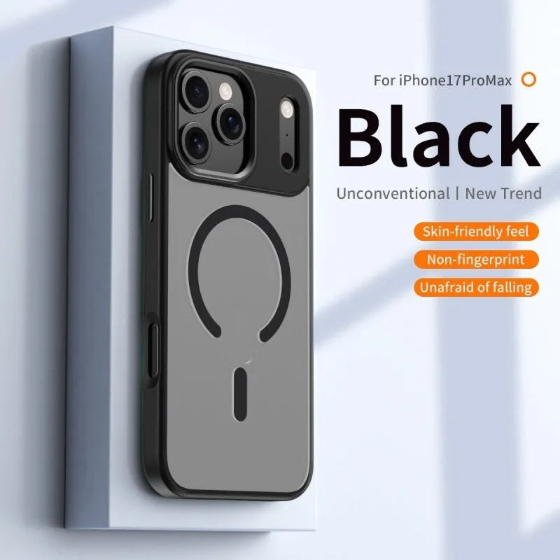 Magnetic frosted matte phone case for iPhone 17 Pro Max shown in Desert Gold colour.