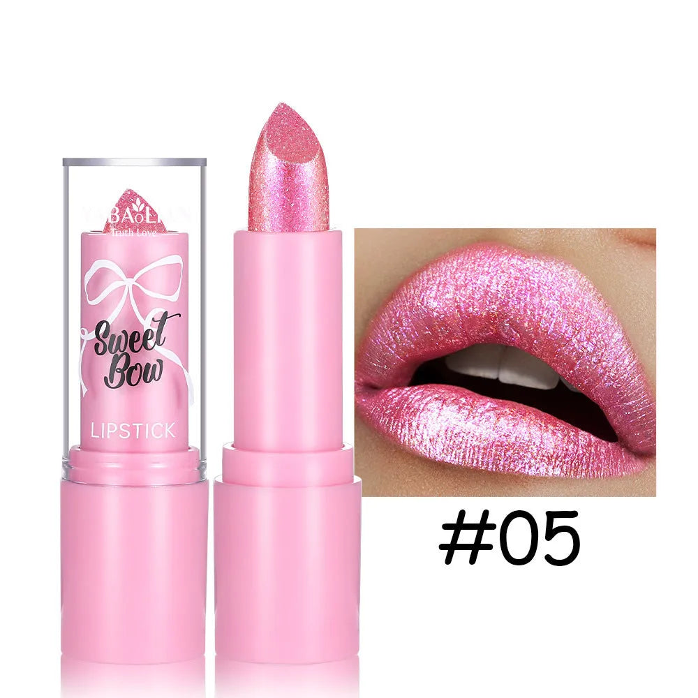 Sweetheart bow decorative diamond lipstick in Starlight Diamond series with six colour shade options