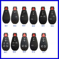 Black plastic Dodge Chrysler smart key replacement shell case showing dimensions and model codes B01-B11