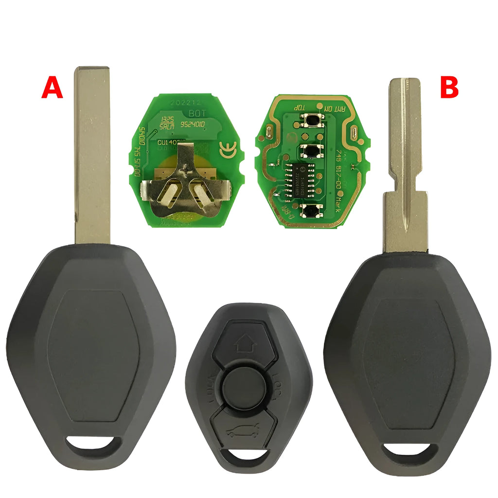 BMW straight 3-button remote key replacement with ID44 chip for EWS system