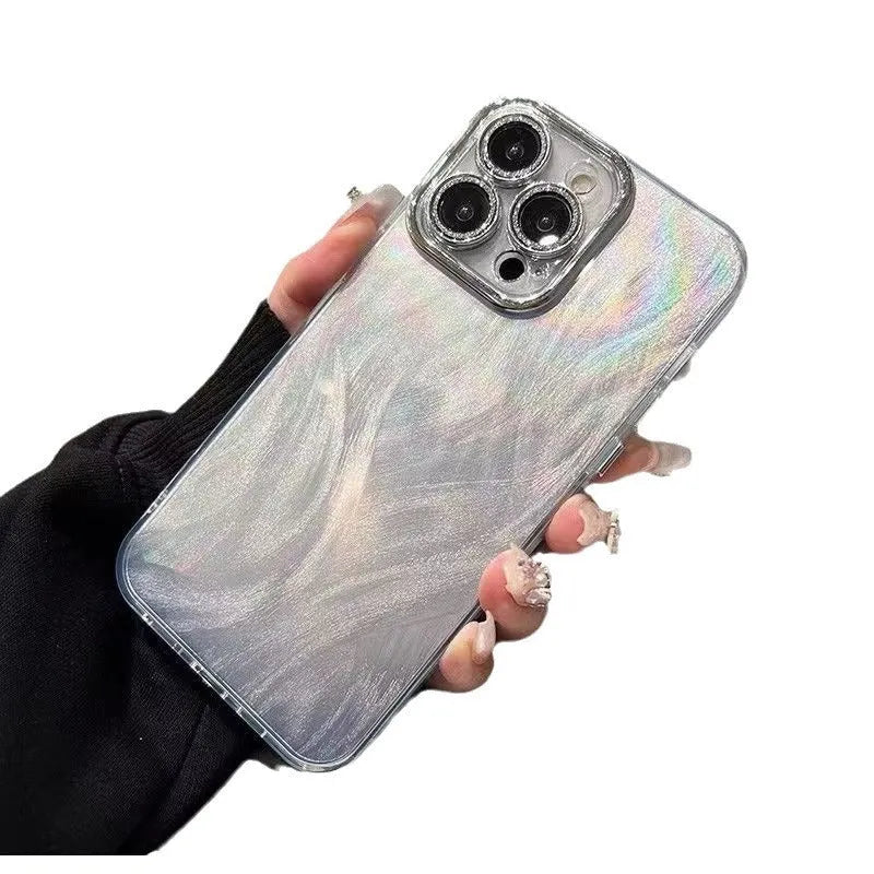 Yarn Simple phone case in silver grey with glitter lens protector for iPhone 13, shockproof all-inclusive design