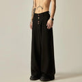 Men's black wide-leg straight-leg casual trousers made from a cotton-polyester blend fabric.