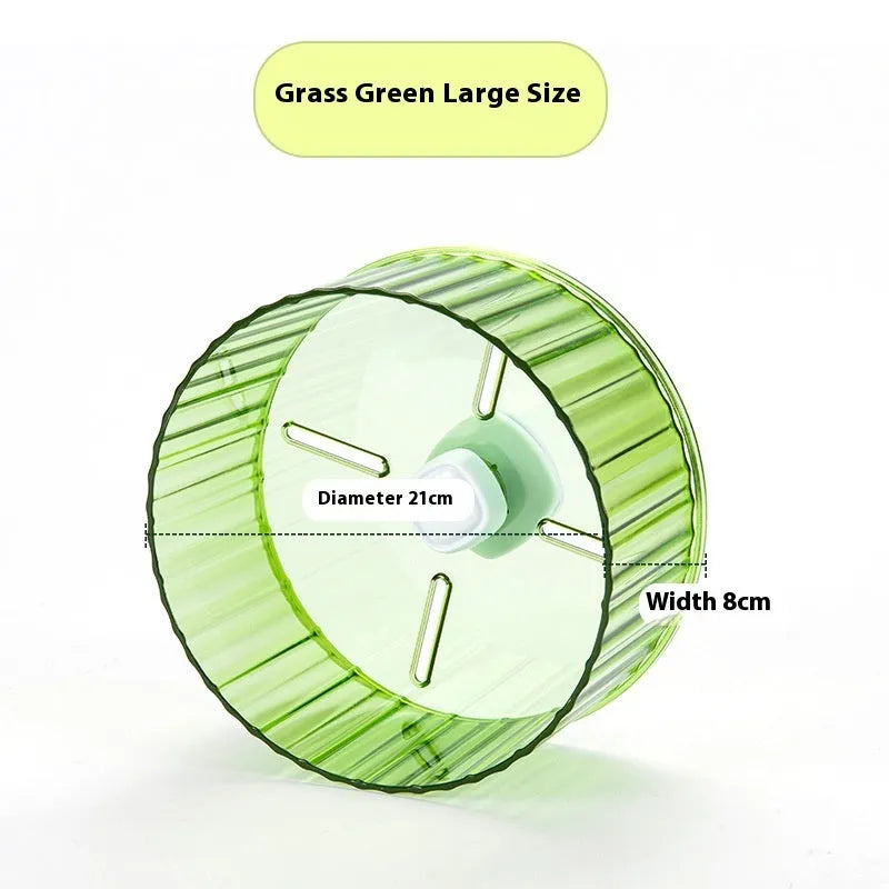 A plastic parrot running wheel toy for bird cages, shown in a transparent colour option.