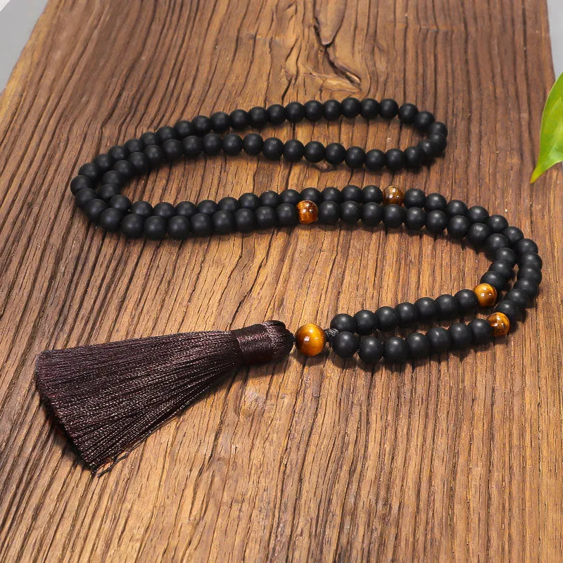Tigereye stone beaded necklace and bracelet set with drop pendant on adjustable 81cm length