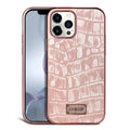 Real skin electroplated phone case for iPhone 12 and 12 Pro Max in green, pink, white with grid screen design