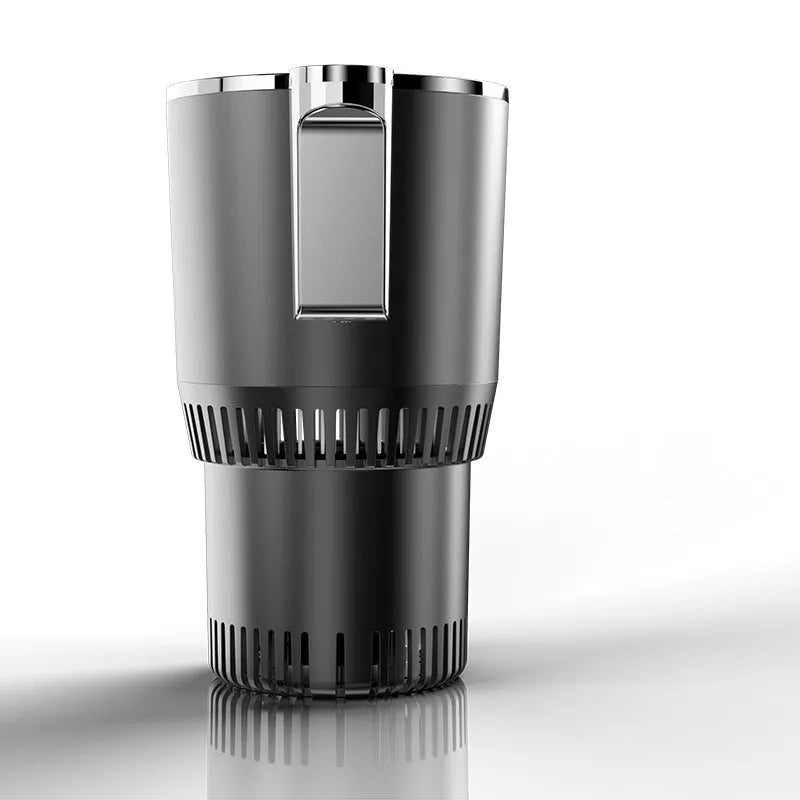 Black car cup warmer cooler with digital temperature display in vehicle cup holder