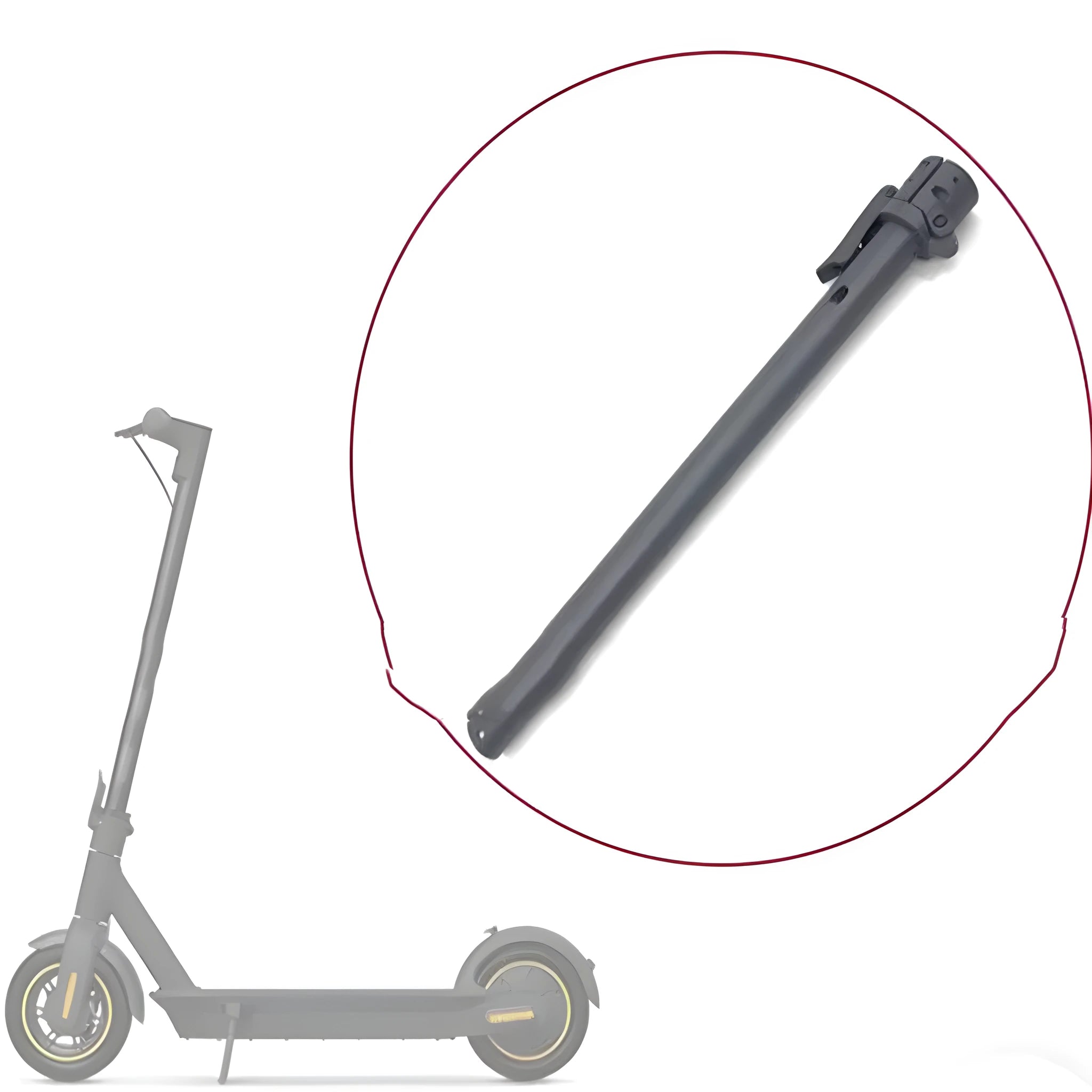 Black aluminium folding handlebar accessory for a Ninebot electric scooter, shown folded and unfolded.