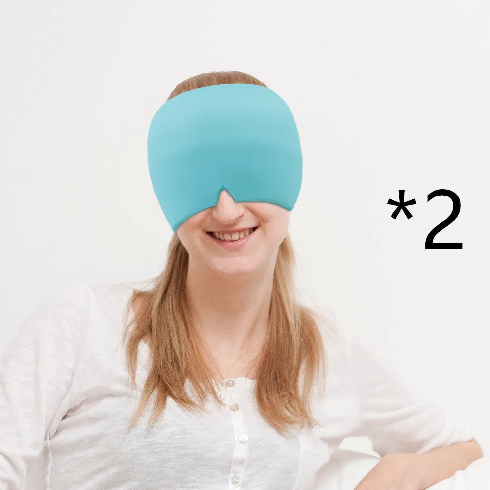 Black cooling gel eye mask for headache relief on a white background.