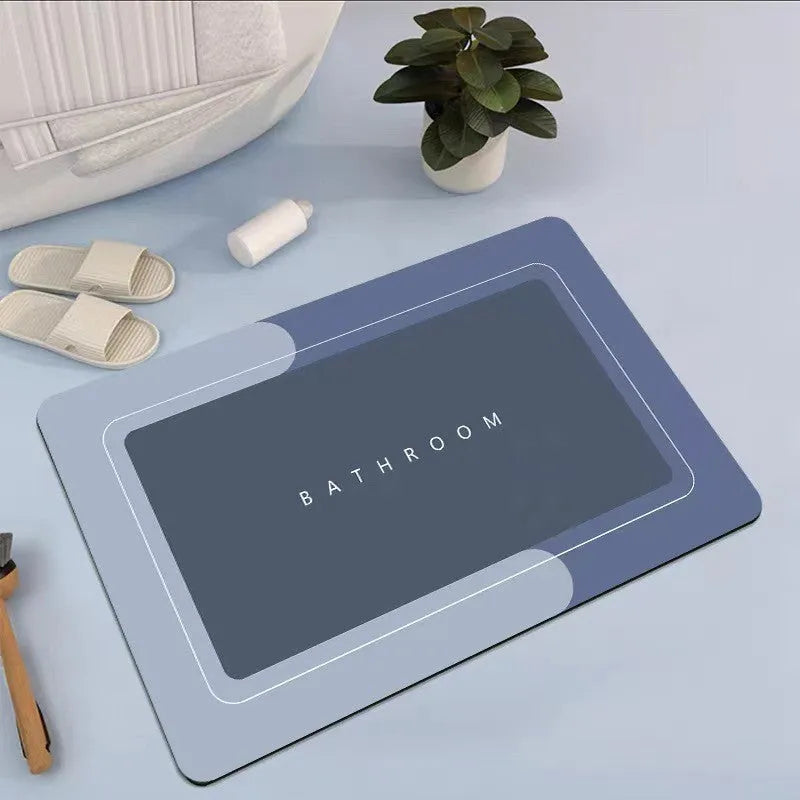 Modern simple diatom mud bathroom floor mat with non-slip rubber backing in Baikal blue colour.