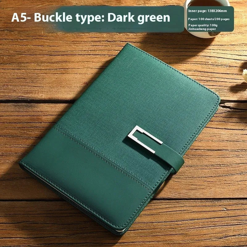 A5 notebook with pu leather cover in multiple colour options including brown, black, green, blue, and red.