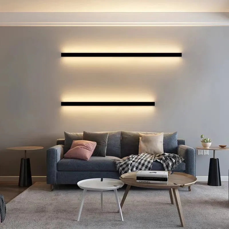 Black 80cm long simple strip LED wall lamp mounted on a plain wall.