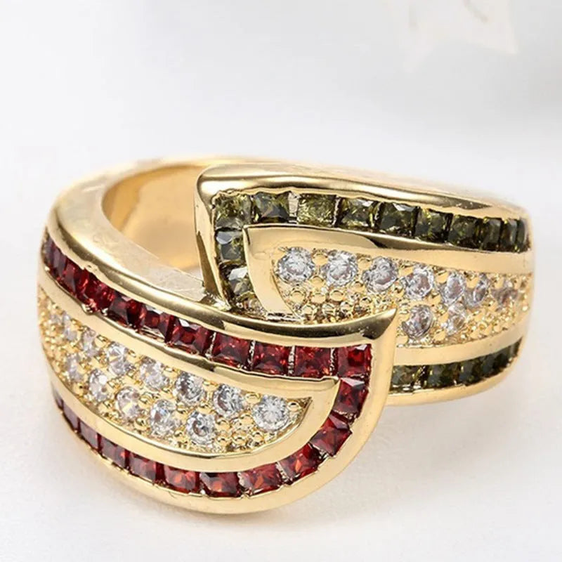 Women's antique gold peridot ring on alloy band in sizes 6 to 10