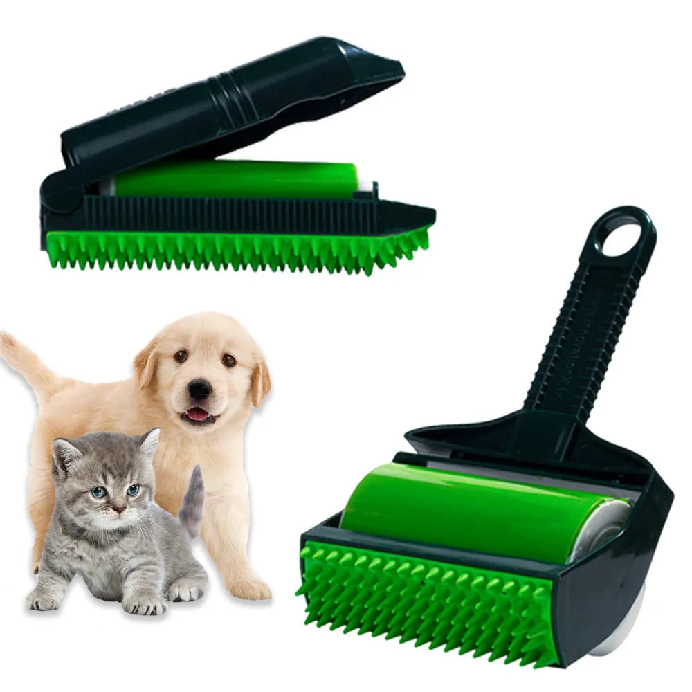 Green and yellow portable washable pet hair remover lint roller with adhesive rollers