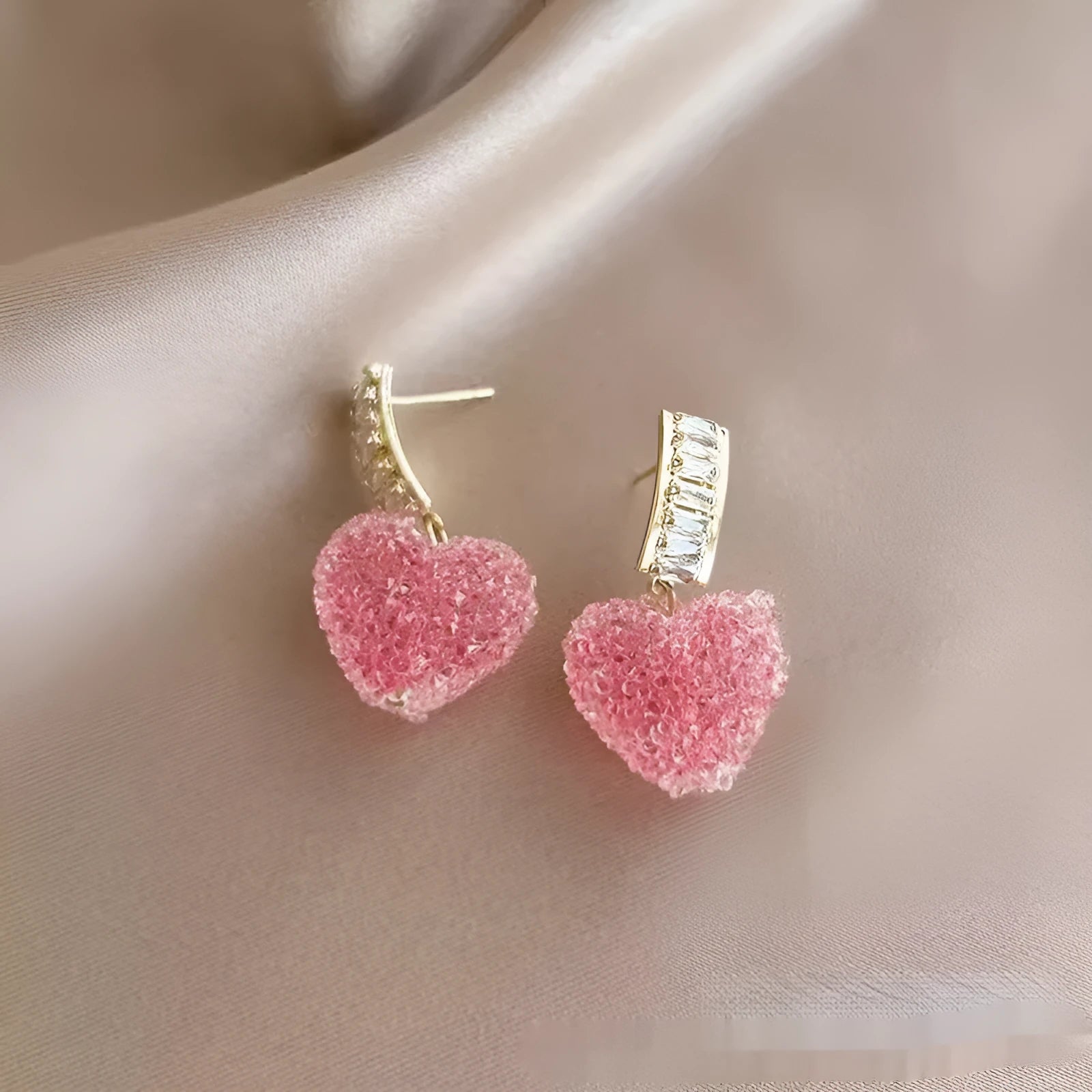 Peach heart-shaped alloy earrings for women in pink or blue candy stud styles