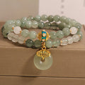 Women's aventurine crystal bracelet with double-layer design and peace buckle in oil green jade colour