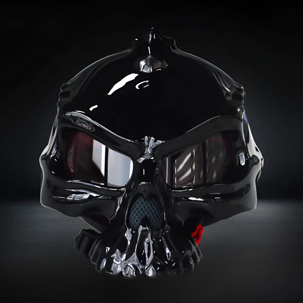 Skull design motorcycle helmet with double-sided changeable feature in red colour