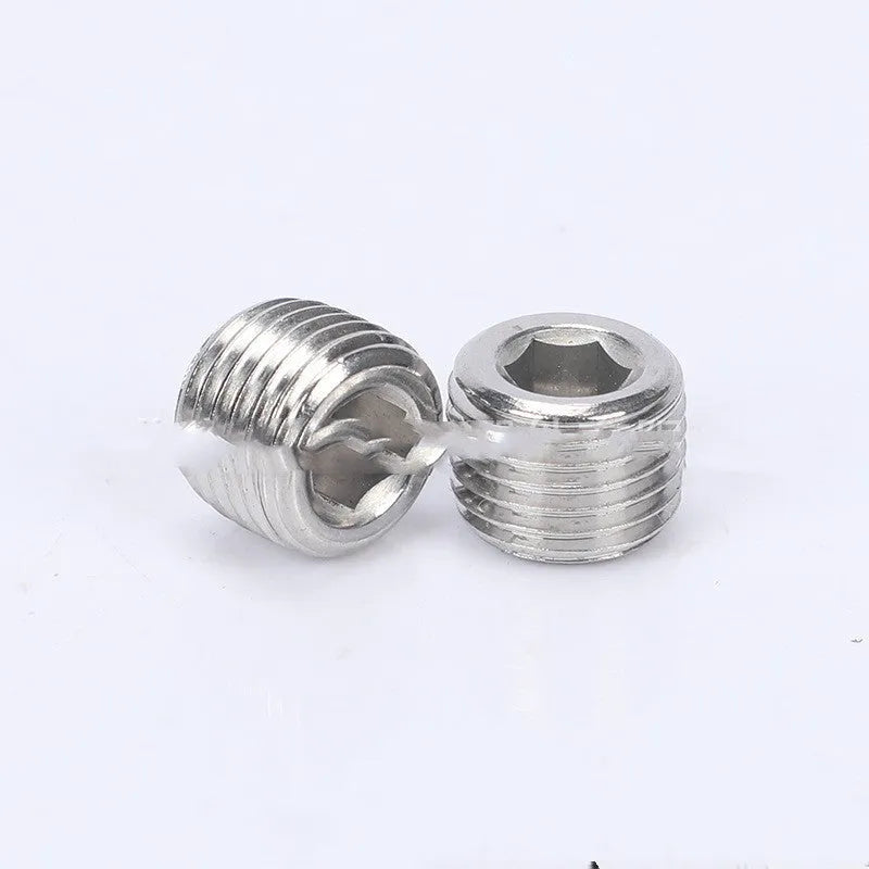 Stainless steel hexagon plug for 3/8 inch threaded pipe, showing hexagonal head.