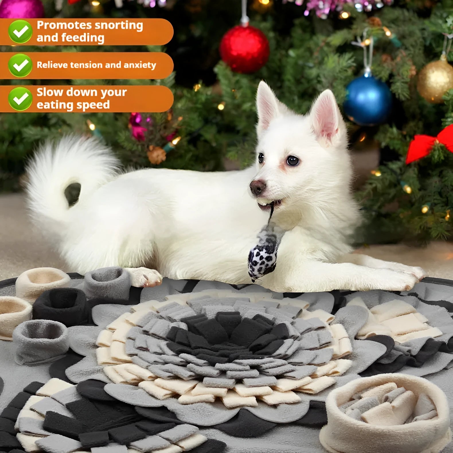 Flower Gray Series plush sniffing mat for dogs and cats with hidden treat pockets in gray pentagram pattern