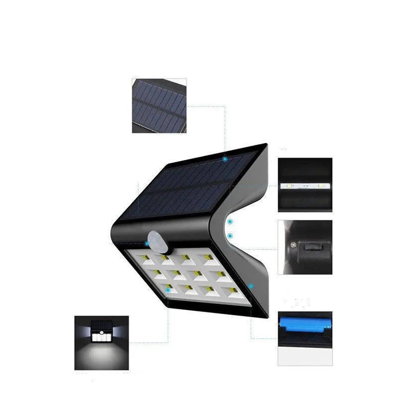 Solar yard light for outdoor garden and wall lighting with compact dimensions
