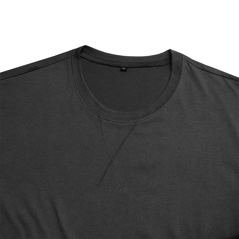 Men's slim fit short-sleeved cotton t-shirt on a hanger, shown in khaki colour.