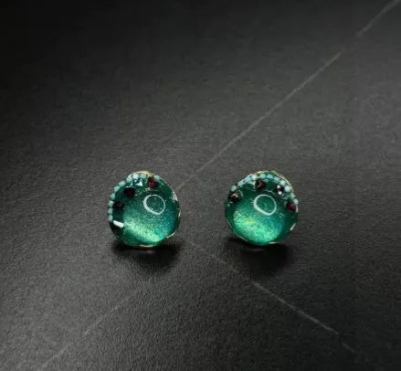 Galvanised geometric Chinese-style earrings with petal elements in zinc alloy