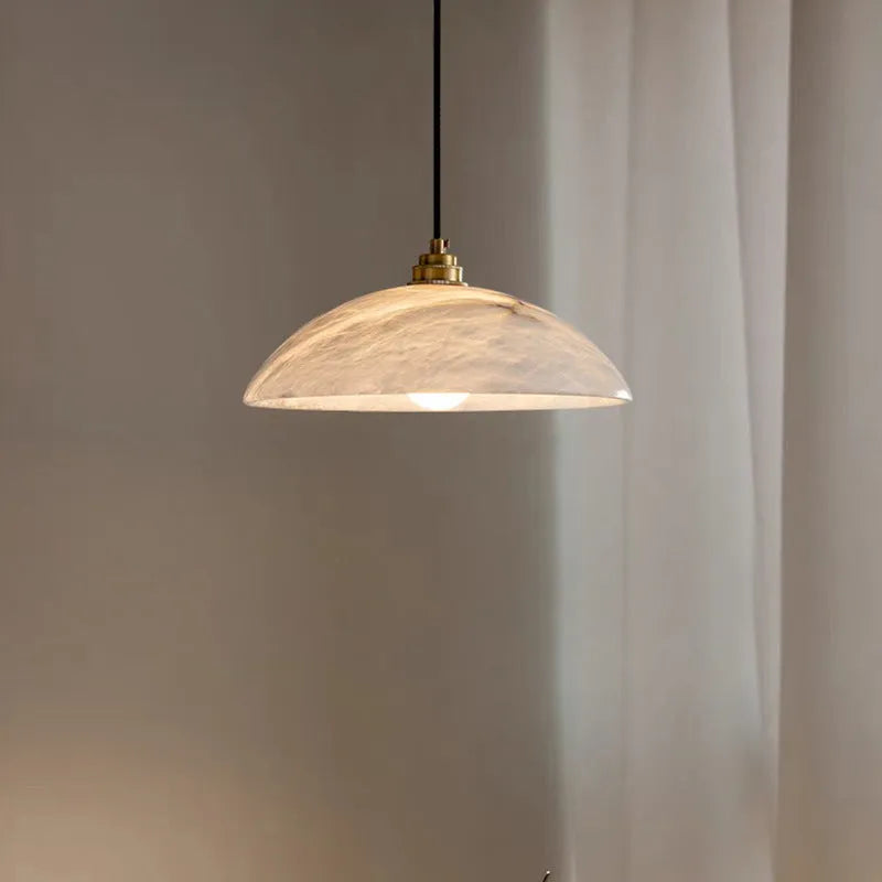 Three-head round copper marble chandelier with warm light, 30cm size for dining table