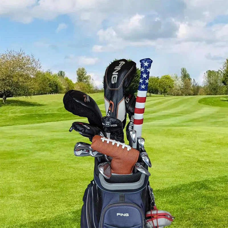 Black PU leather golf club head cover sleeve for protecting a push rod.