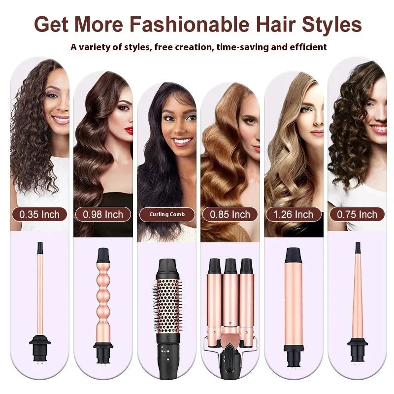 Three-tube water wave hair curler styling tool with straightening function and wired power supply