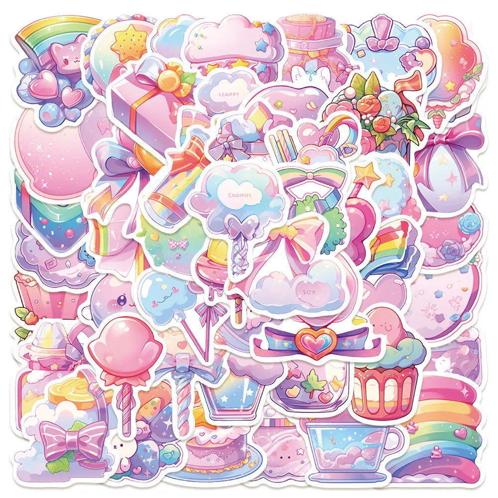 Pack of 50 cute candy and small object design waterproof stickers for journal decoration.