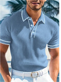 Men's striped loose fit polo shirt in polyester blend fabric
