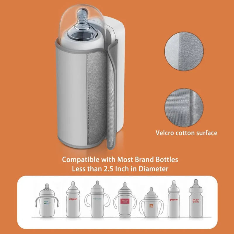 White portable constant temperature milk warmer with charging cable, made from ABS material