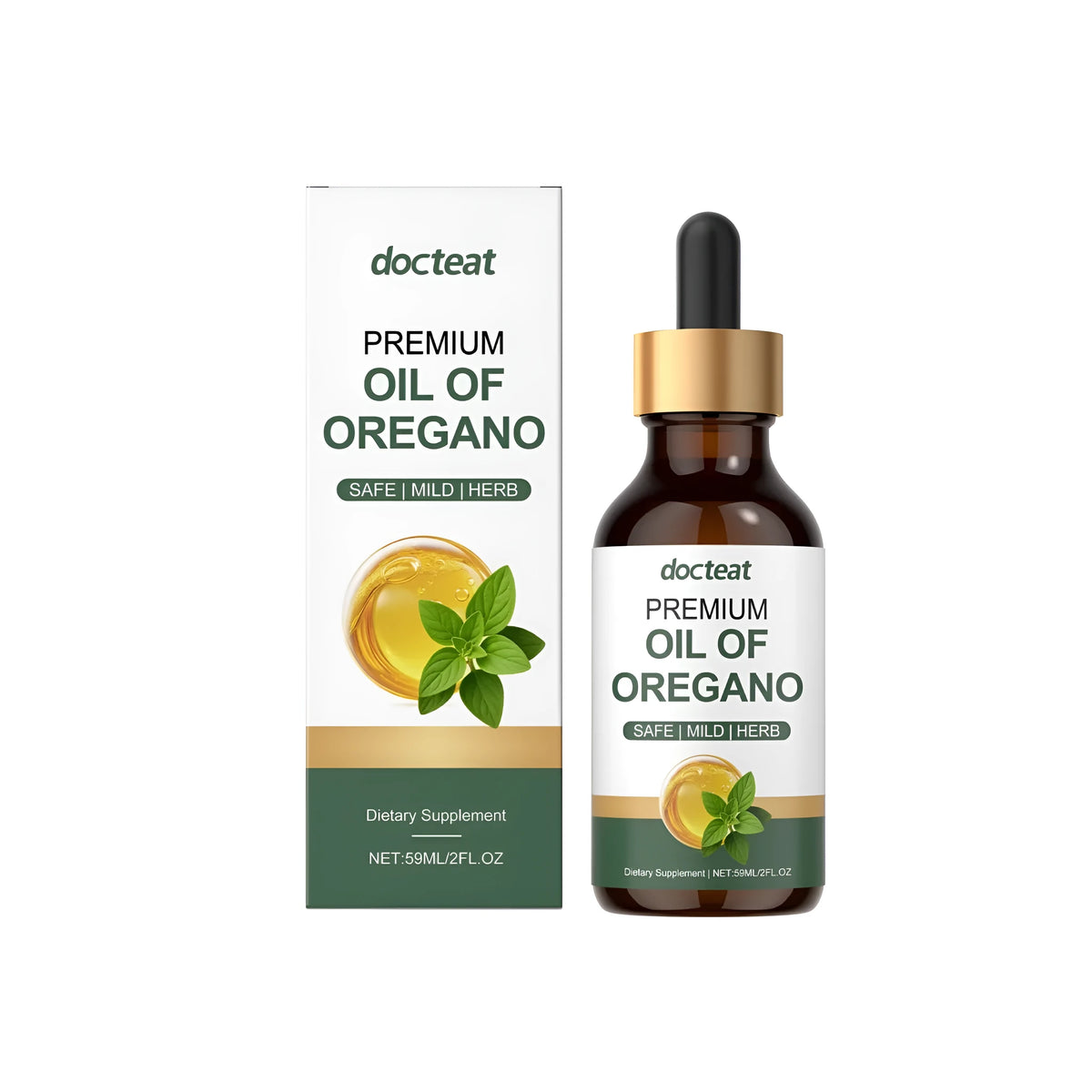 Oregano Oil Soothing Care Drops 59ml brown bottle with dropper cap on white background