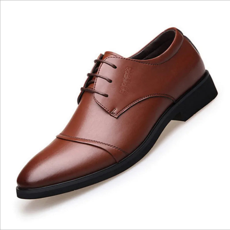 Men's black leather lace-up business shoes with rubber sole on extended size range