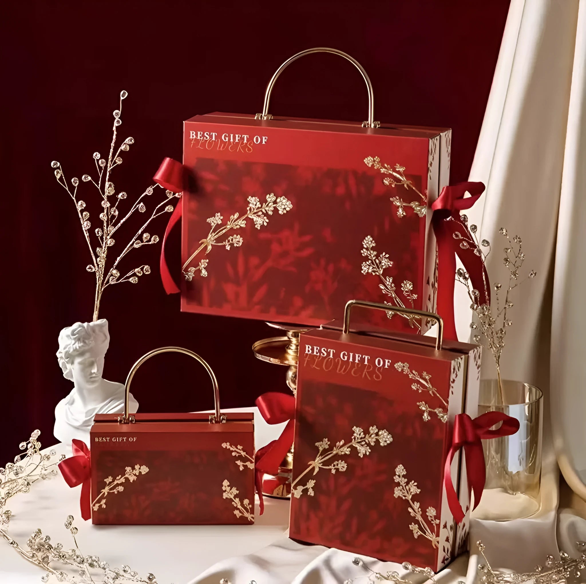 Hand gift box for girls pajamas marriage engagement in Champagne Gold with ironing craft finish