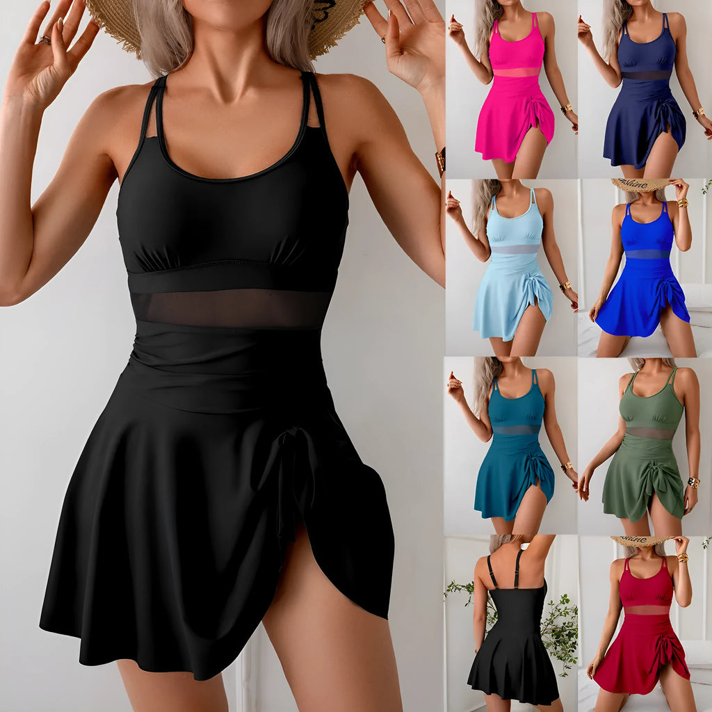 Women's solid colour one-piece swimsuit in nylon spandex fabric with backless cut and high elasticity, available in sizes S to XXL