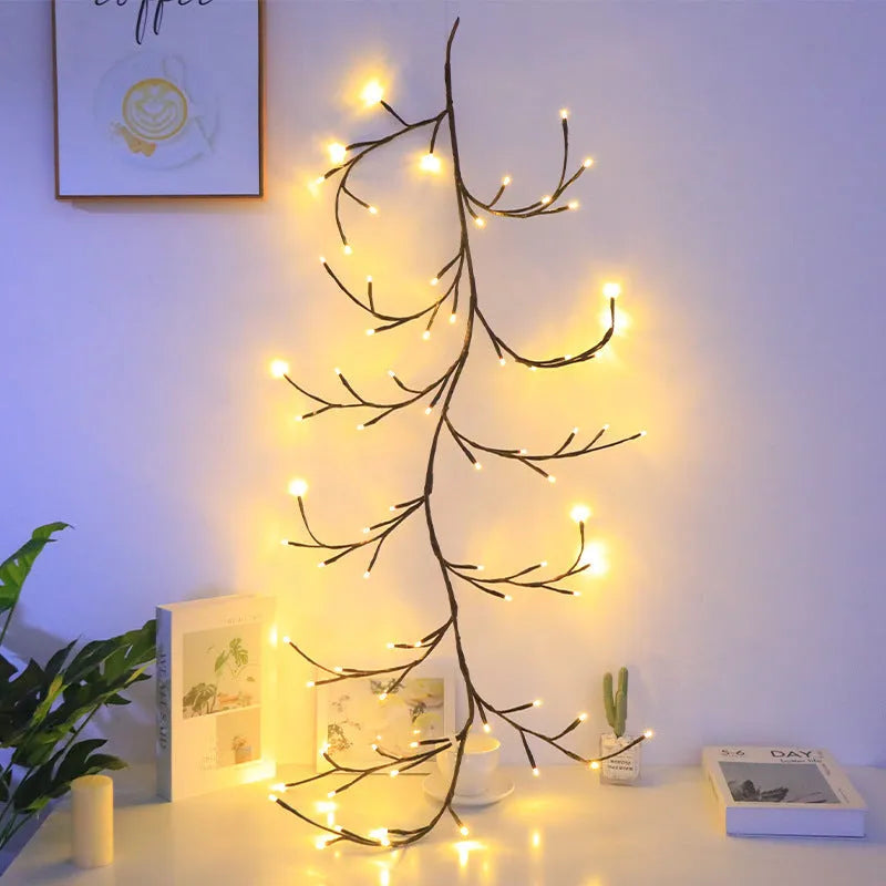 Flexible LED butterfly tree lamp with colourful ornaments on 1.8 metre rattan vines