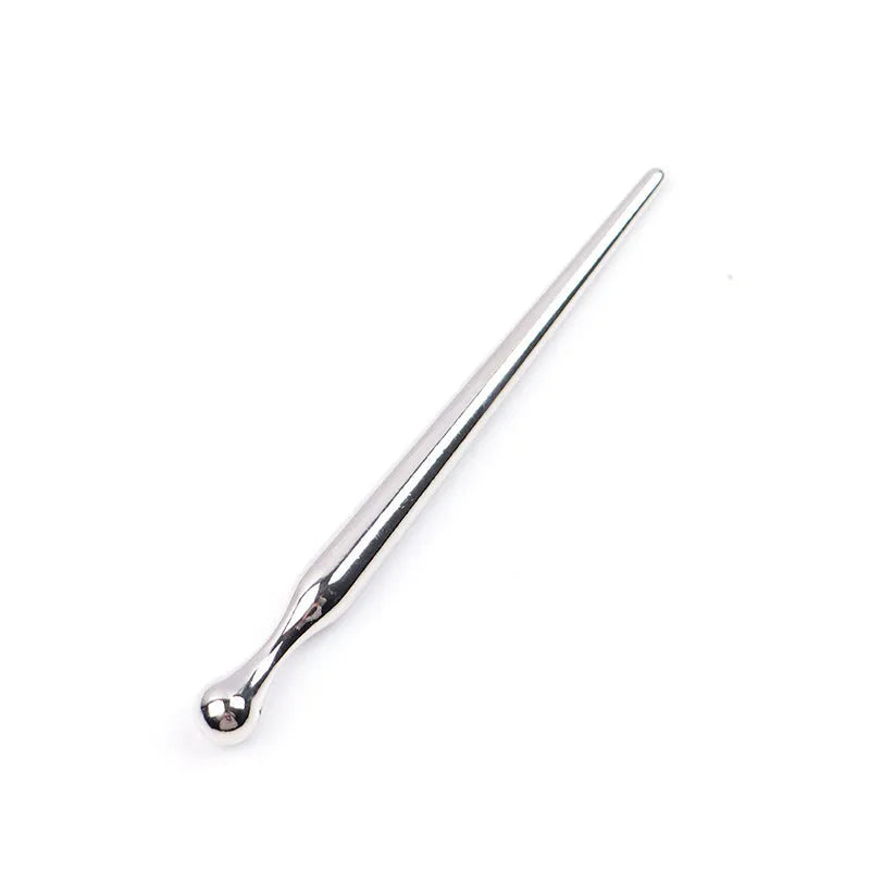Silver stainless steel urethral horse eye stick with eight round metal beads measuring 8cm length
