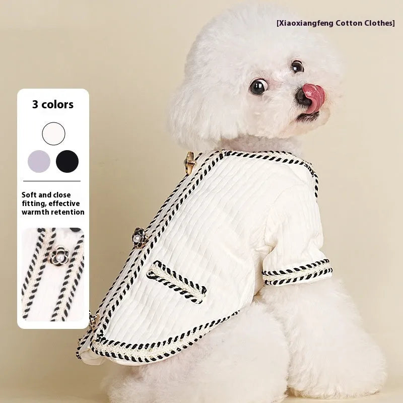 Quilted cartoon style pet coat for dogs or cats in light purple colour