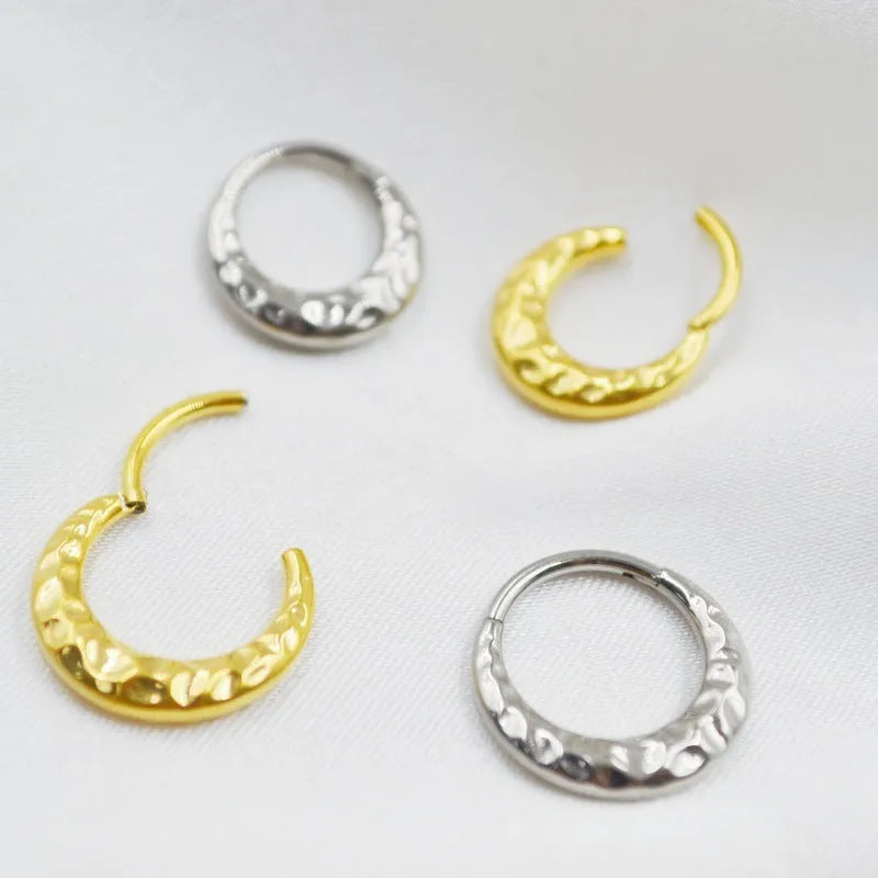 Titanium alloy concave-convex nose ring with carved surface in gold or silver finish options